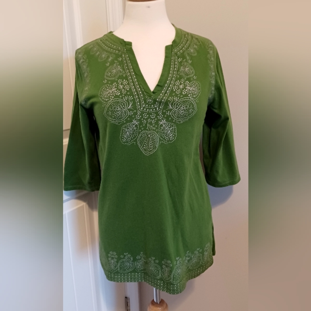 LADIES CRYSTAL-KOBE BLOUSE. SZ LARGE, GREEN 3/4 SLEEVES